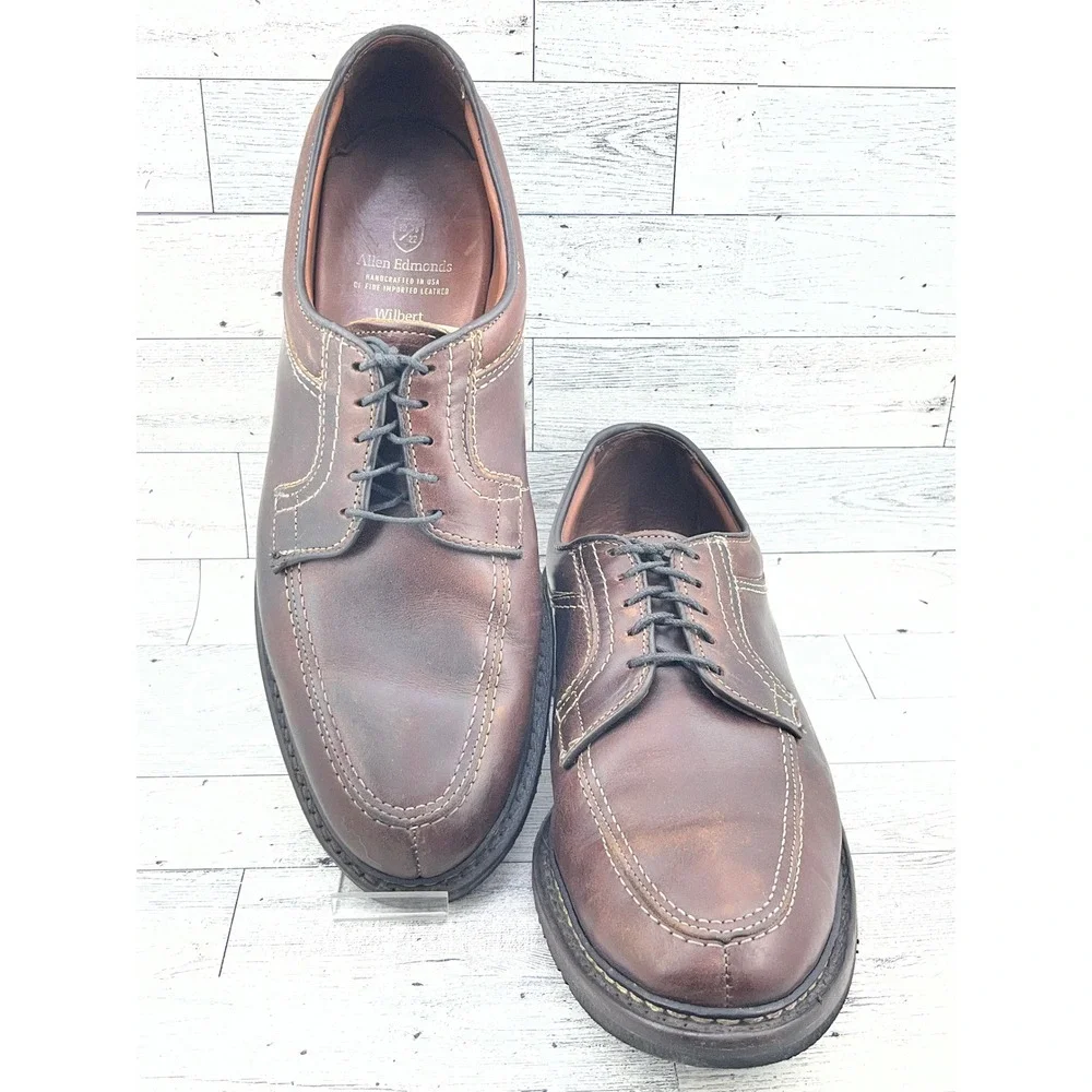 Allen Edmonds Wilbert Brown Leather Split Toe Derby Shoe Men 11D Handcrafted USA